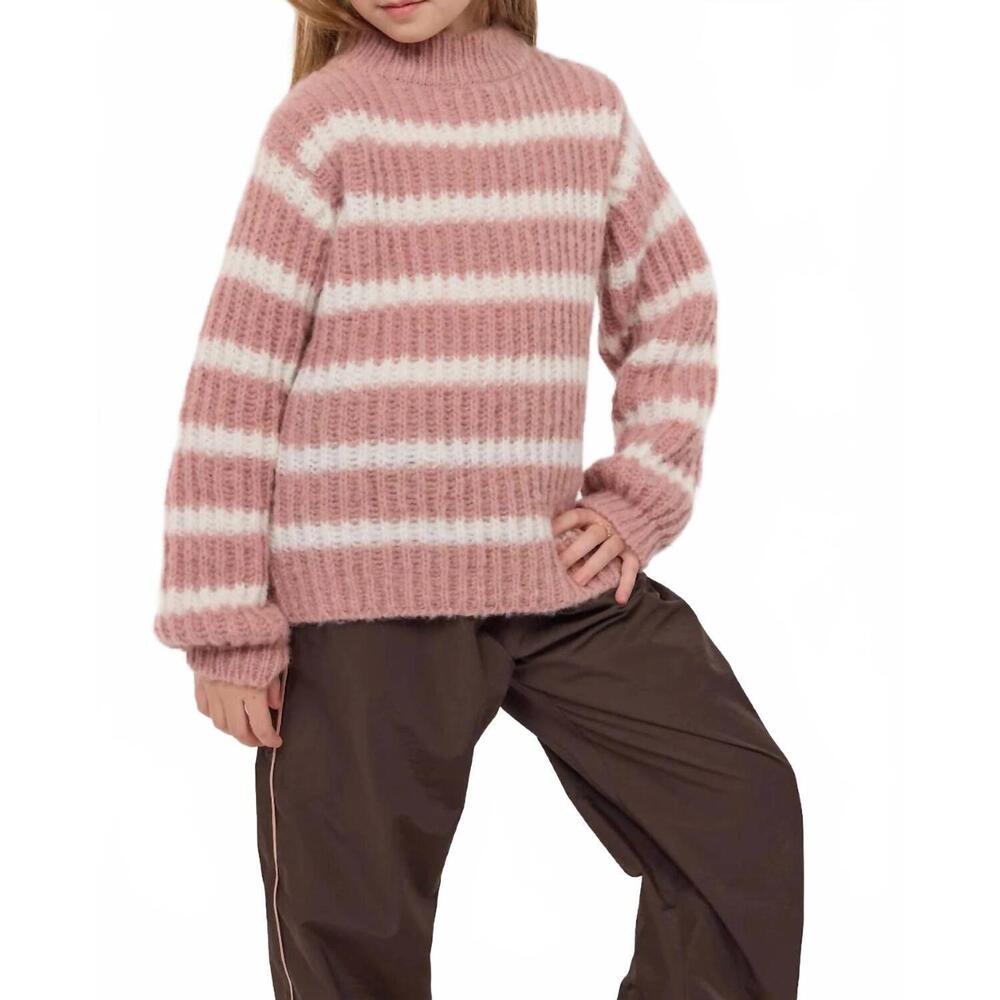 NEW SADIE & SAGE aki high neck striped sweater top in blush/ivory
